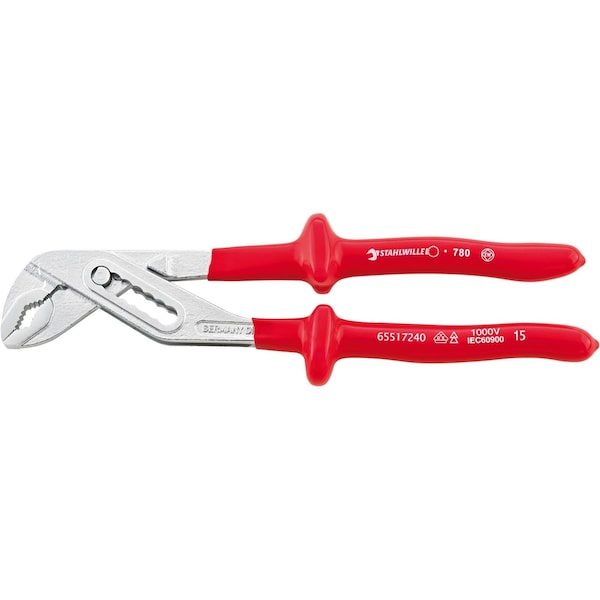 Stahlwille Tools VDE waterpump wrench L.250 mm max.jaw opening 35 mm head chrome plated handles dip-coated insulation 65517240 - main